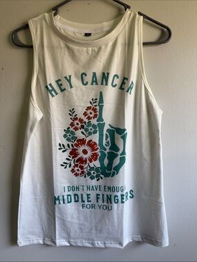 Hey Cancer Graphic Muscle Tank - Teal & Rust Floral Print